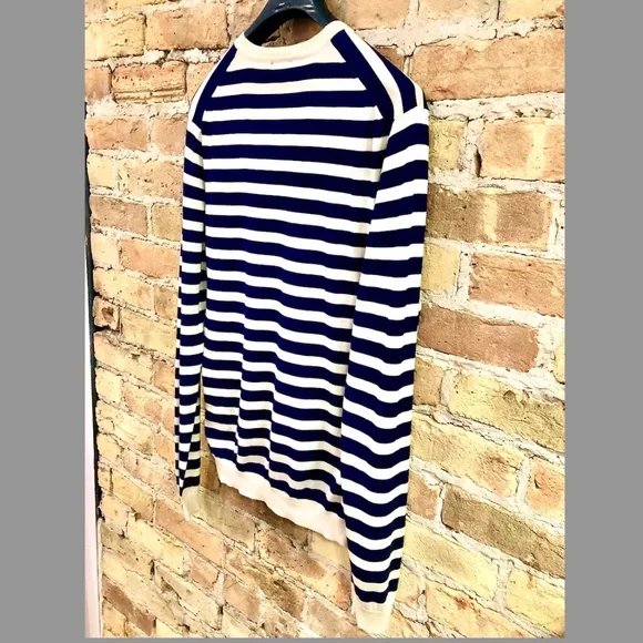 H&M Men's Fine Knit Nautical Striped Silk Sweater Medium - Picture 9 of 13